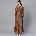 Brown & Black Ethnic Motifs Print Maxi Dress